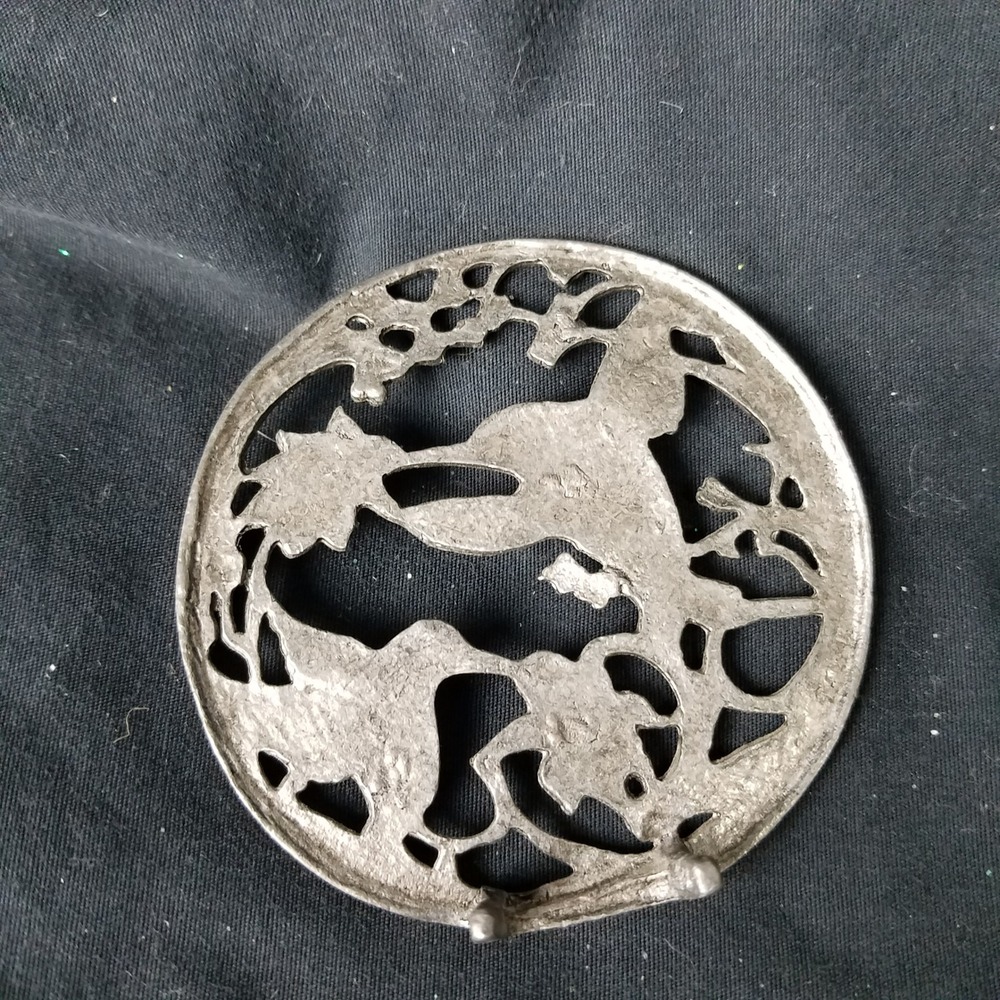 pewter potpourri lid vintage Hummingbird Floral trivet wall decor - Picture 3 of 5